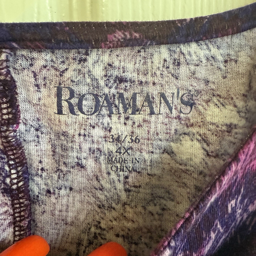 Roaman's 4X/5X Shades Of Purple Super Flared Sharkbite Style Stretchy Long Top - Picture 7 of 8